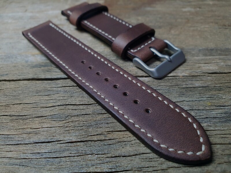 Horween Chocolate Prowler leather watch strap