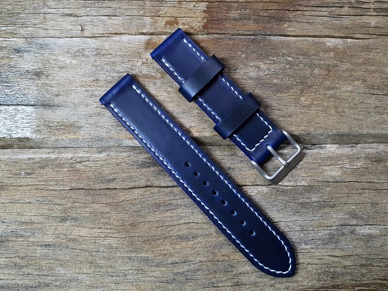 Horween Ink Blue leather watch strap