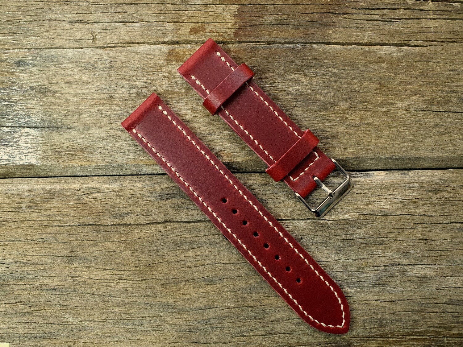 Horween London Bus Red leather watch strap