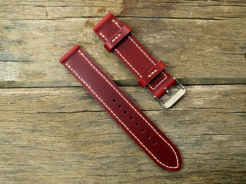 Horween London Bus Red leather watch strap