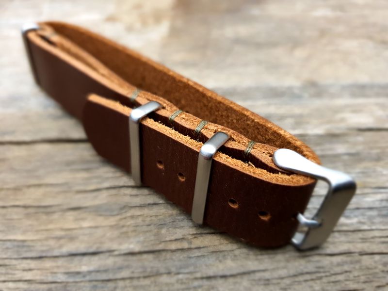 Australian Medium Brown Leather Military Watch Strap