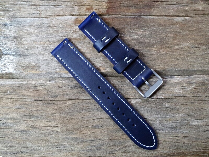 Horween Ink Blue leather watch strap