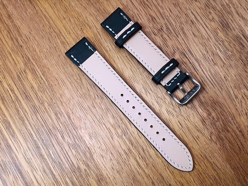 Australian Black Kangaroo tapered leather padded watch strap