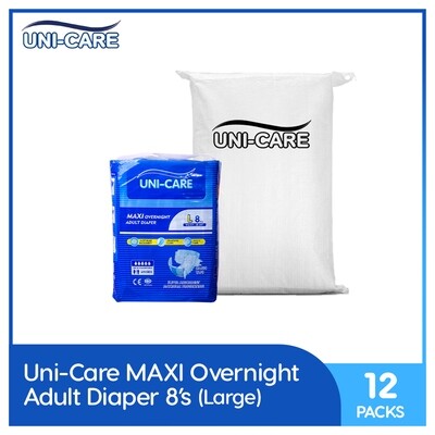 Uni-Care Maxi Overnight Adult Diaper 8's (Large) - 12 PACKS