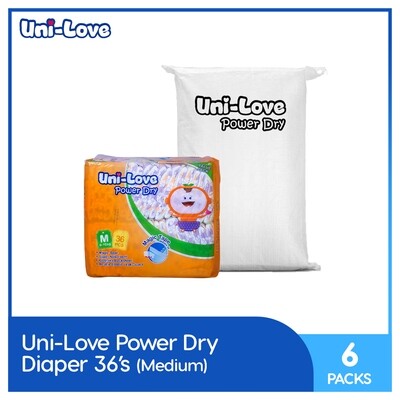 Uni-Love Powerdry Baby Diaper 36's (Medium) - 6 PACKS