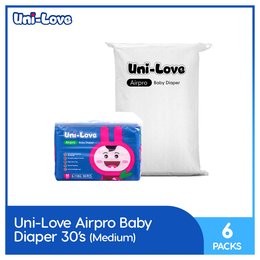 UniLove Airpro Baby Diaper 30's (Medium) (6 PACKS)