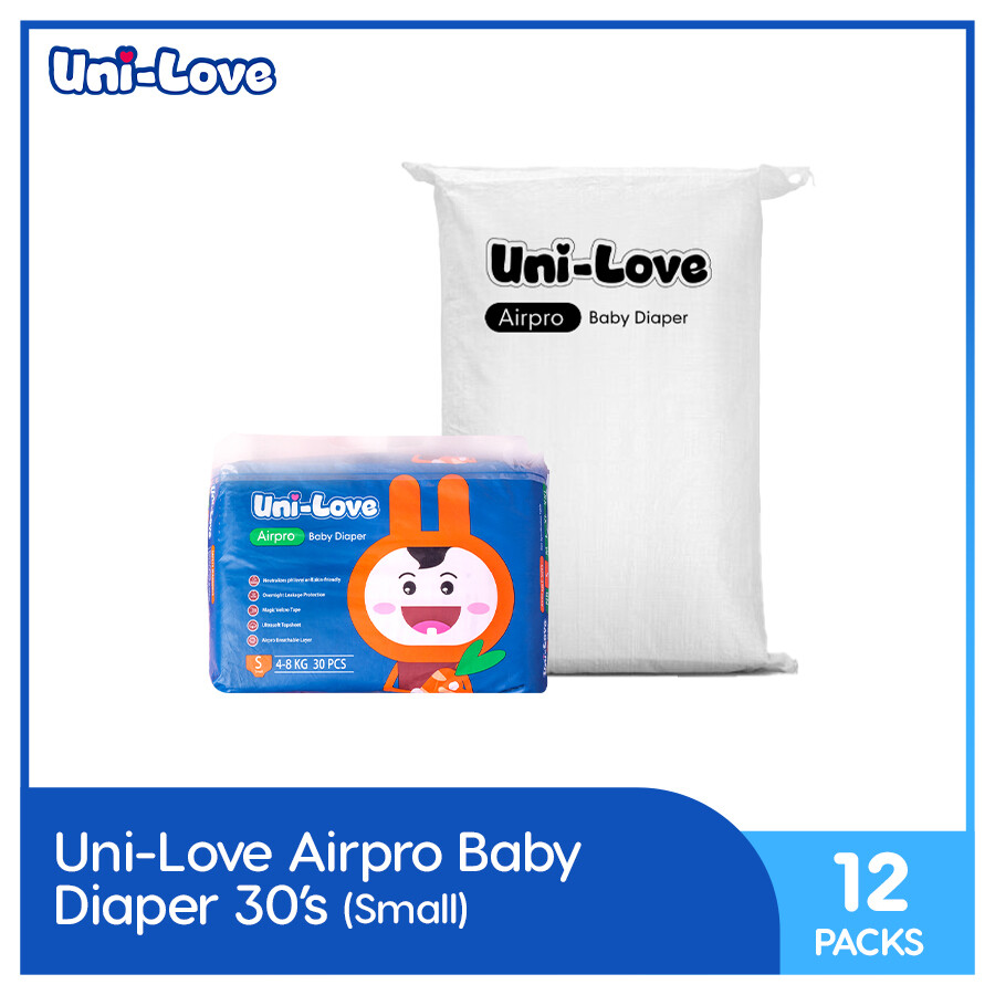 UniLove Airpro Baby Diaper 30's (Small) (12 PACKS)