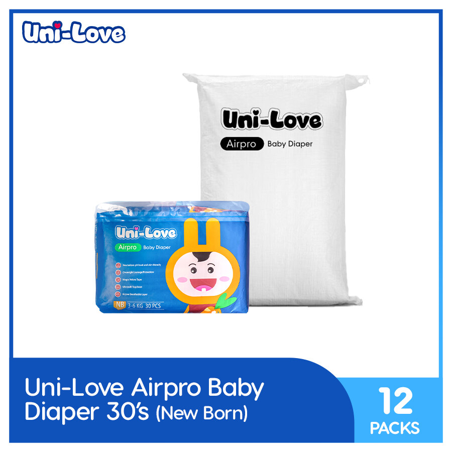 UniLove Airpro Baby Diaper 30's (Newborn) (12 PACKS)