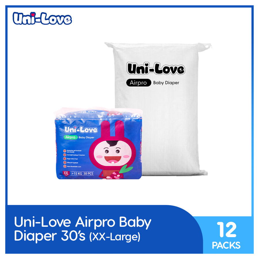 UniLove Airpro Baby Diaper 30's (XX-Large) (12 PACKS)