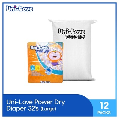 Uni-Love Powerdry Baby Diaper 32's (Large) - 12 PACKS