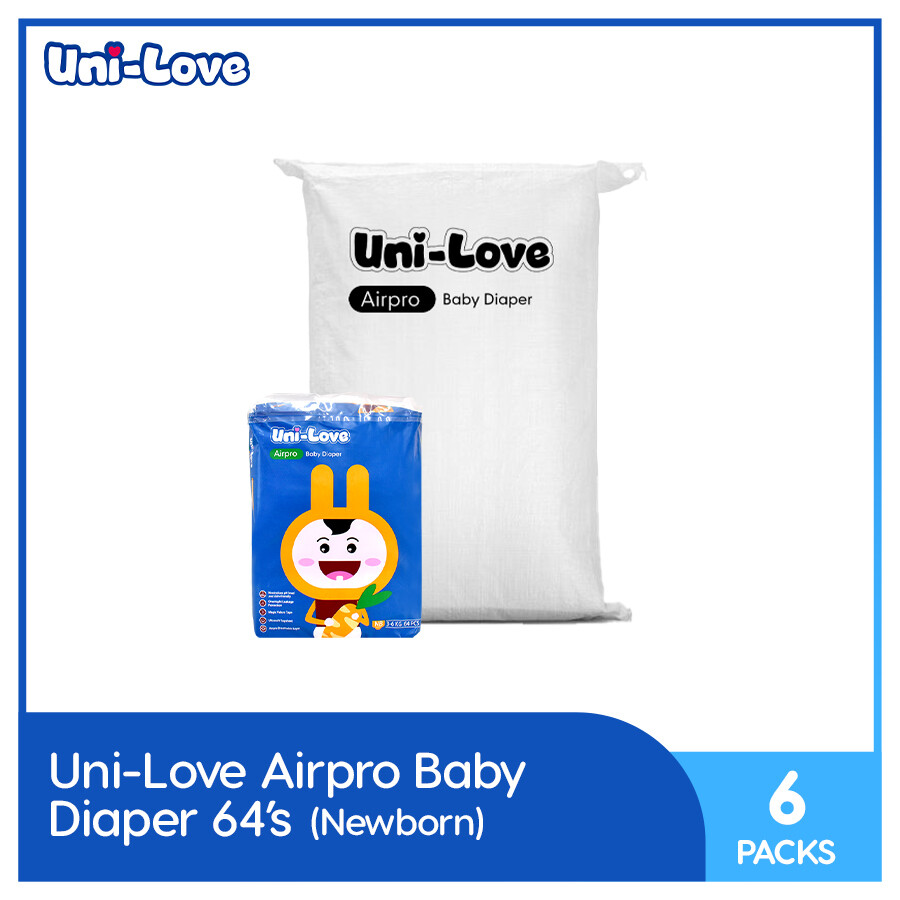Uni-Love Airpro Baby Diaper Big Pack 64's (Newborn) Pack of 6