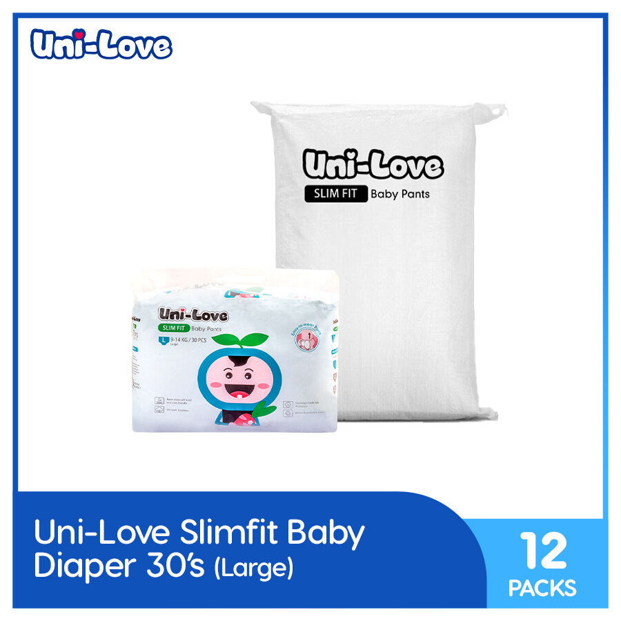 UniLove Slim Fit Baby Pants 30's (Large) (12 PACKS)