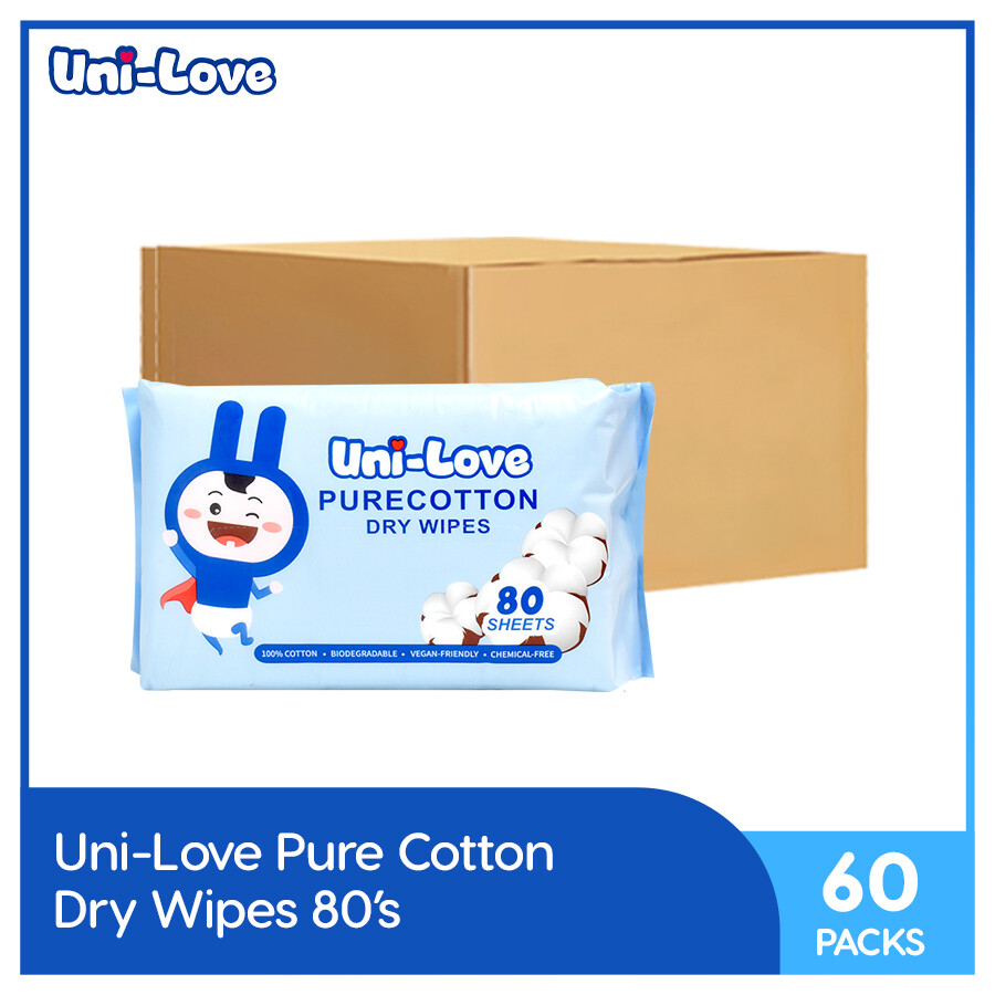 UniLove Purecotton Dry Wipes 80's Pack of 60 (1 Case)