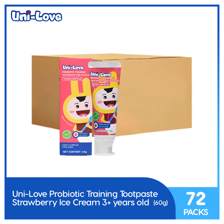 UniLove Probiotic Training Toothpaste - Strawberry Ice Cream (3+ Years Old) 60g Pack of 1 Case