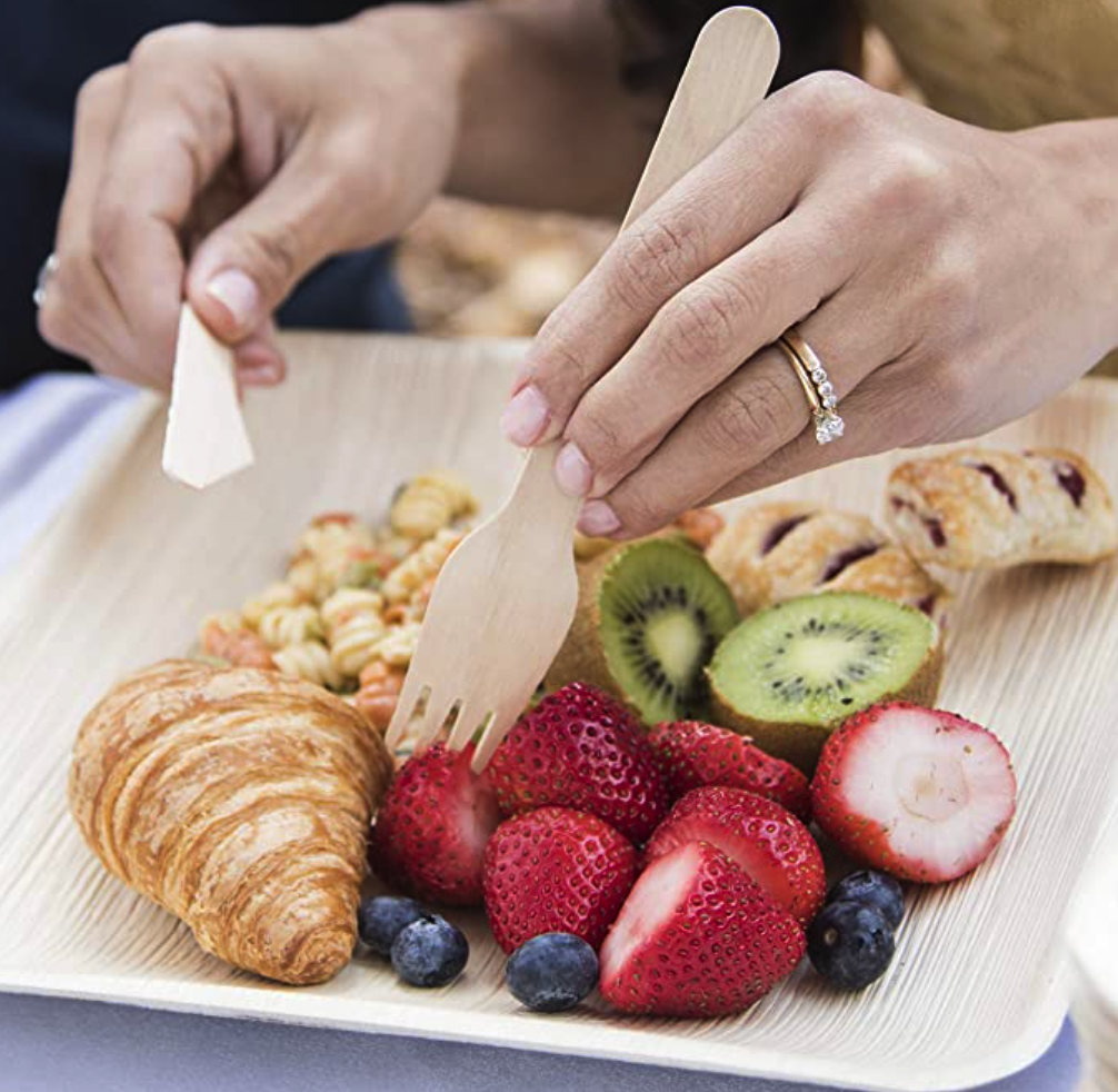 Square Areca Plates &amp; Cutleries Set | Eco-Friendly &amp; Disposable | Party Plates &amp; Cutleries