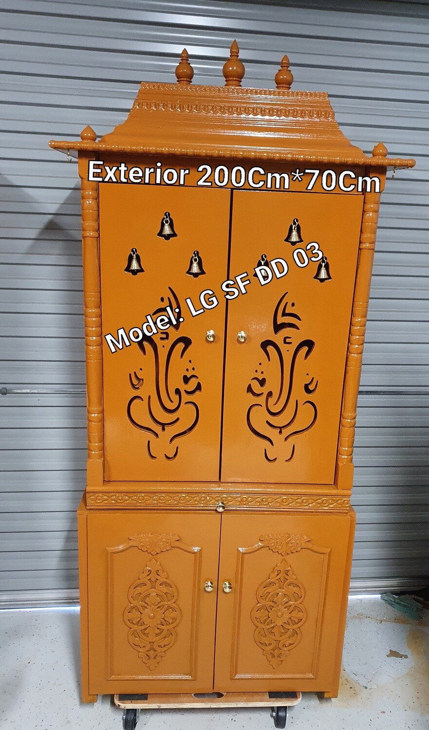 Teak-wood Coloured Pooja Mandir with Vinayagar and Bell Doors/Almirah
