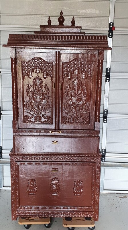 Rosewood Coloured Pooja Mandir with Cupboard/Almirah