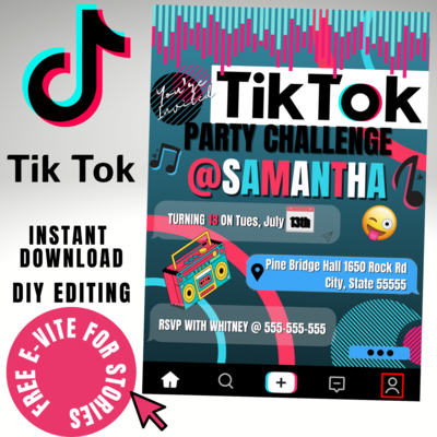 TikTok Dance Party Birthday Invitations