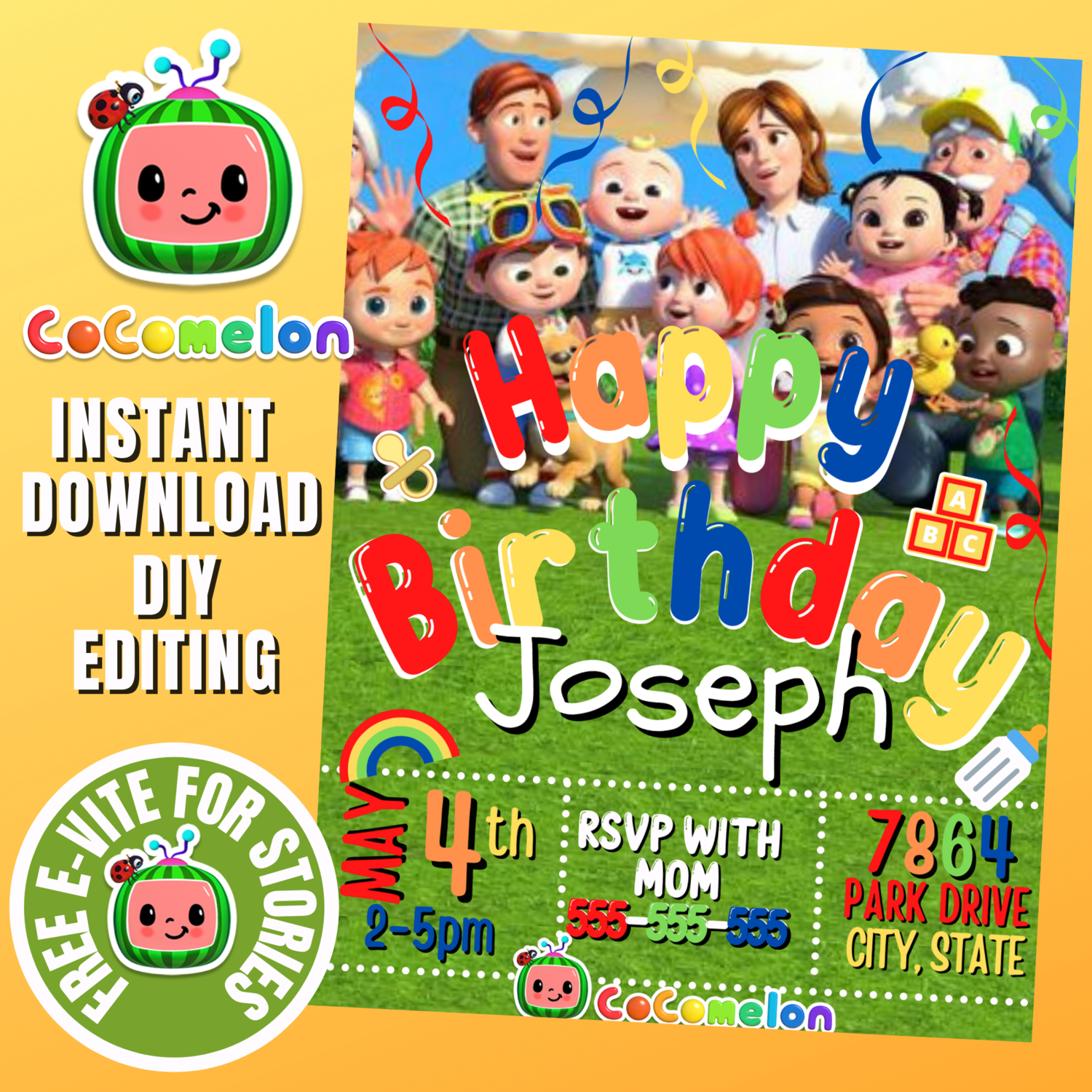 CoComelon Digital Birthday Invitation