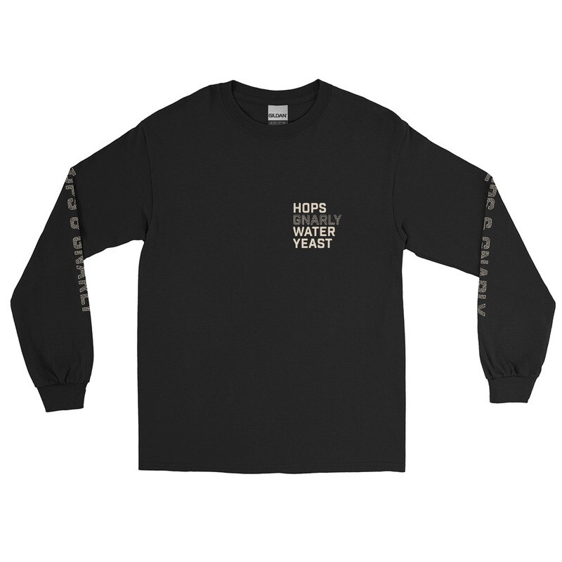 Hops, Gnarly, Water, Yeast Long Sleeve Tee, Color: Black, Size: S