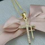 Stainless Steel Double-cross pendant Necklace