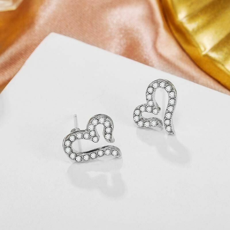 Fashion Diamond Heart Silver Earrings