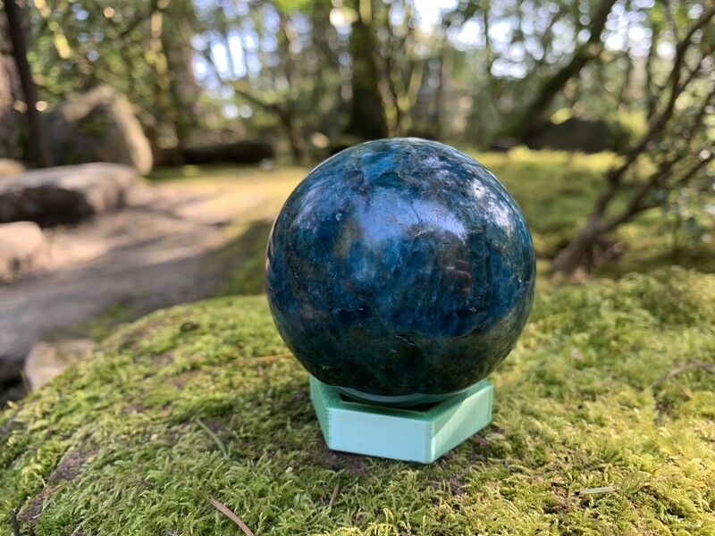 Blue Apatite - Solo Crystal w/ 3D printed hexagon stand (medium orb)