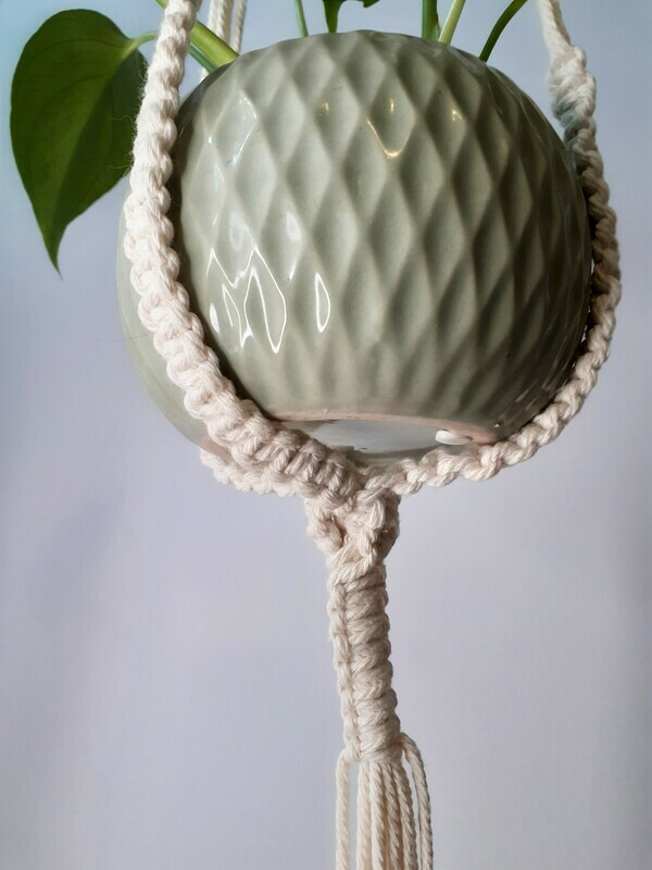 White Macrame Plant Holder