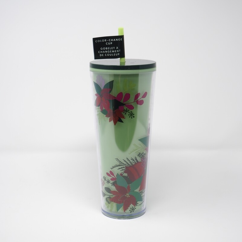 STARBUCKS Green Floral Bloom Color Changing Cold Cup