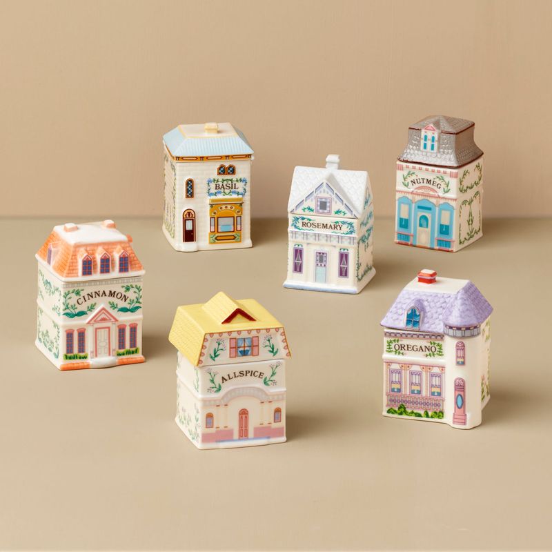 LENOX Spice Village 6-Piece Spice Jar Set, Garden District (Rosemary, Oregano, Basil, Allspice, Cinnamon, and Nutmeg)