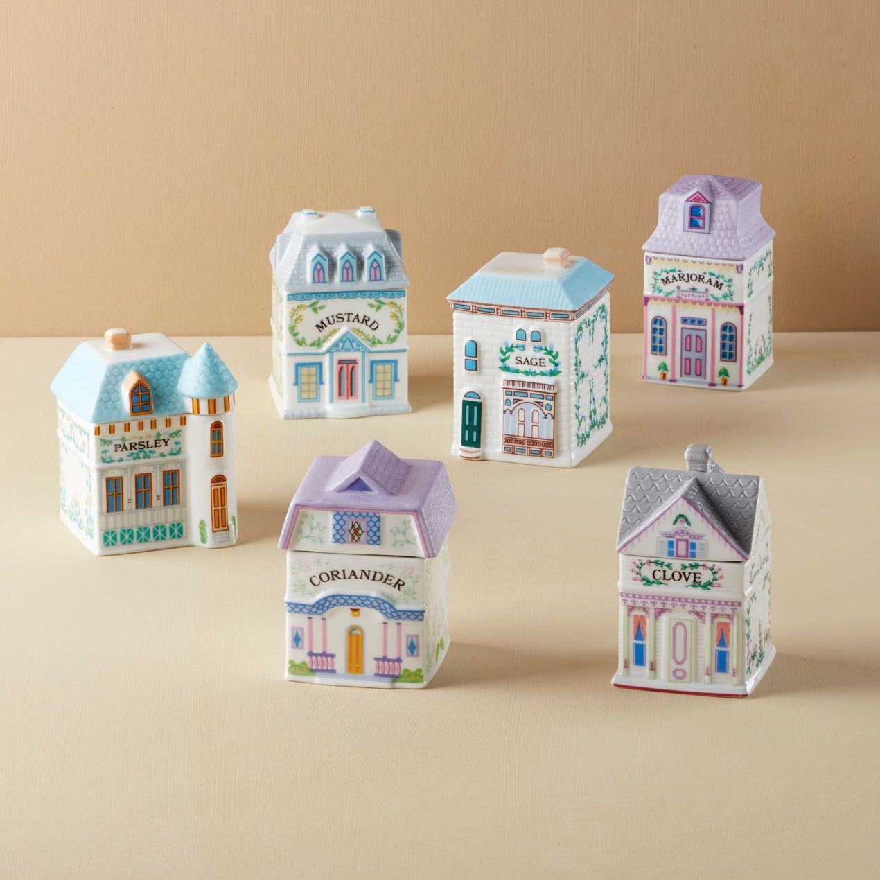LENOX Spice Village 6-Piece Spice Jar Set Rustic Row (Parsley, Marjoram, Mustard, Clove, Coriander, and Sage)