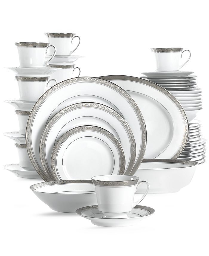 NORITAKE Crestwood Platinum 50 Pc. Dinnerware Set, Service for 8