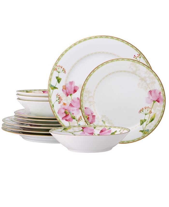 NORITAKE Poppy Place Set, 12 Piece Dinnerware Set, Service for 4