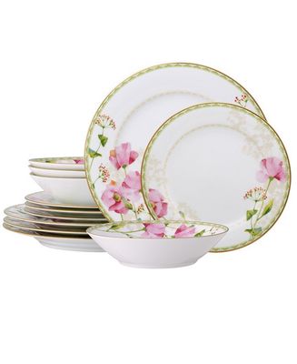 NORITAKE Poppy Place Set, 12 Piece Dinnerware Set, Service for 4