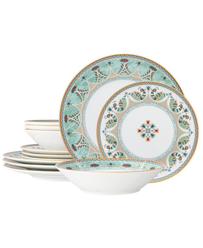 NORITAKE Serene Garden 12 Piece Dinnerware Set, Service for 4