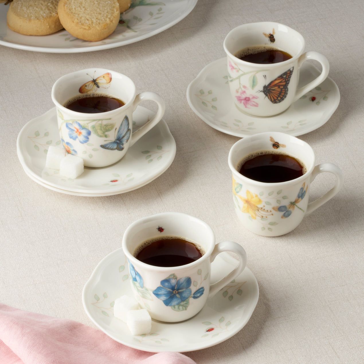 LENOX Butterfly Meadow Espresso Cup &amp; Saucer, Set of 4