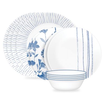 CORELLE Botanical Stripes 12-piece Dinnerware Set, Service for 4