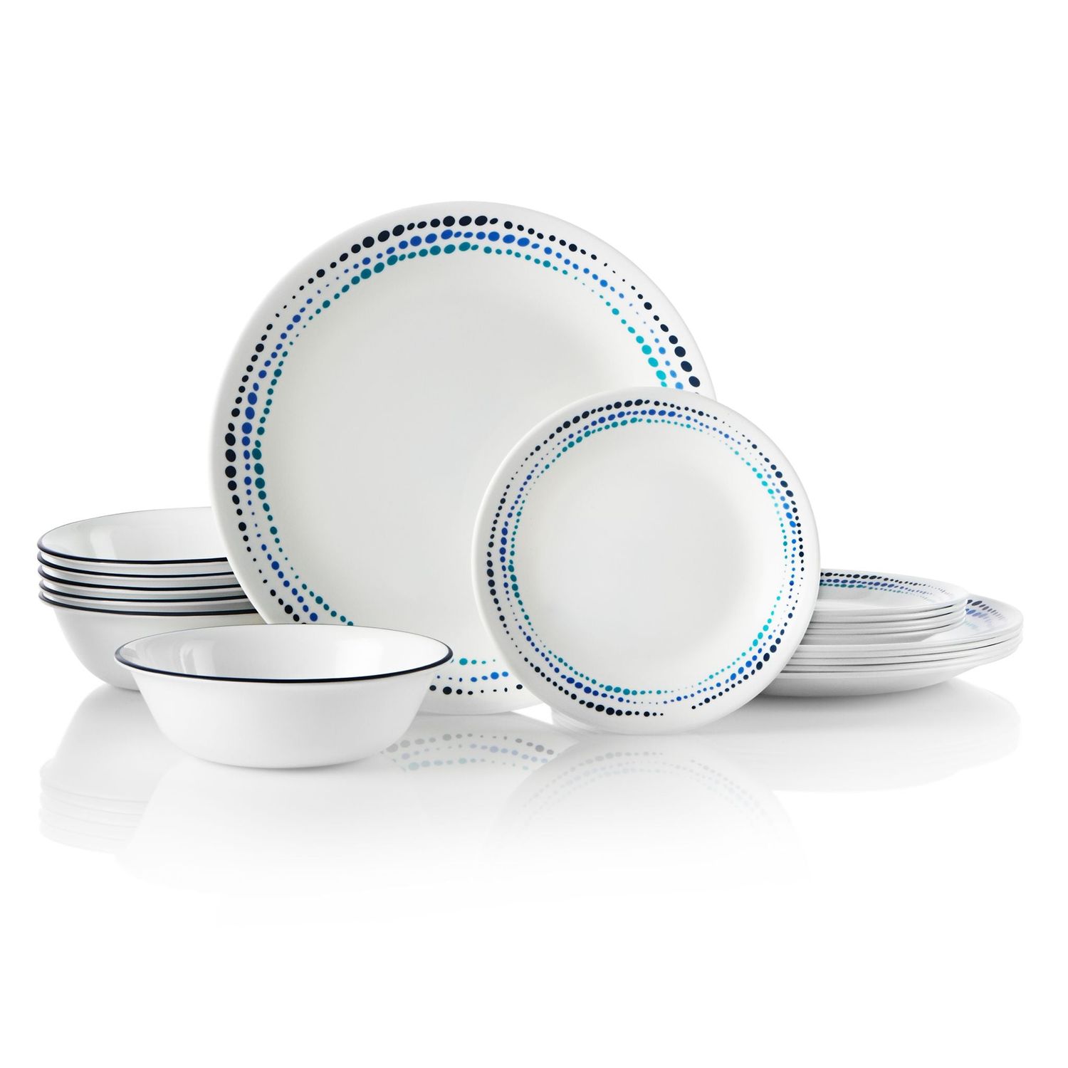 CORELLE Ocean Blues 18-piece Dinnerware Set, Service for 6