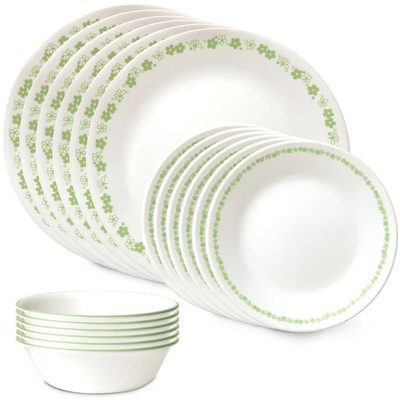 CORELLE Spring Blossom Green 18-piece Dinnerware Set, Service for 6