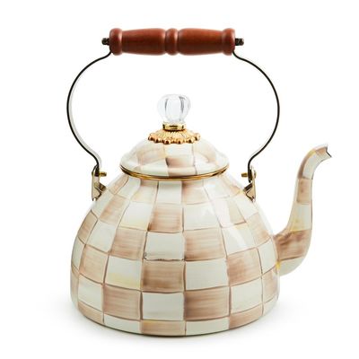MACKENZIE-CHILDS Check Tea Kettle (Mocha Check, 3 Quart)
