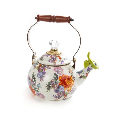 MACKENZIE-CHILDS  Flower Market Whistling Tea Kettle (White Flower Market)