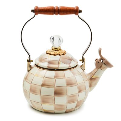 MACKENZIE-CHILDS Whistling Tea Kettle (Mocha Check)