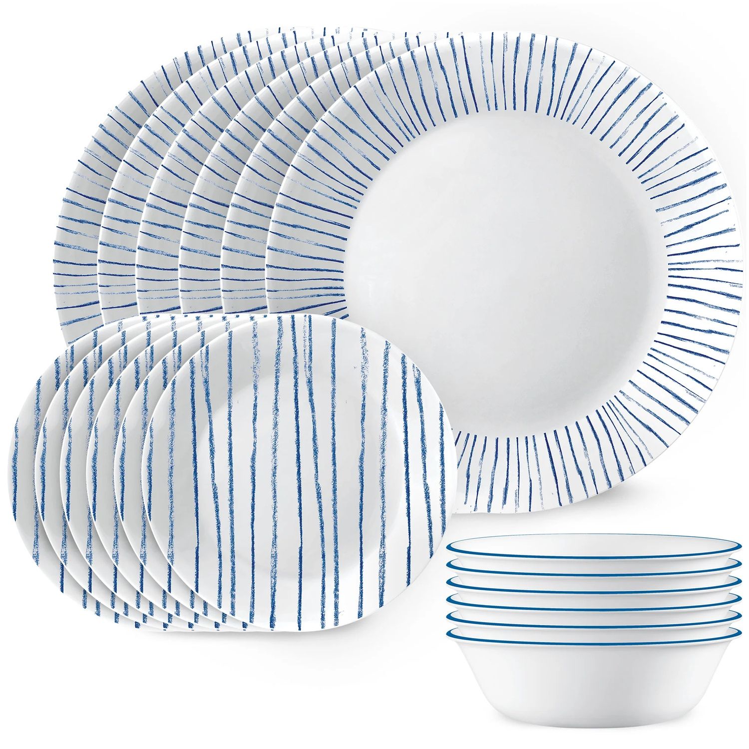 CORELLE Nautical Stripes 18-piece Dinnerware Set, Service for 6