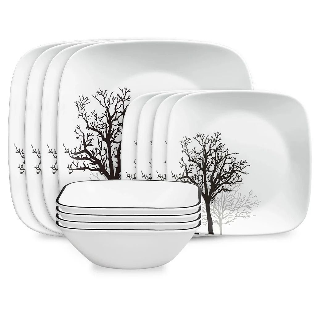 CORELLE Square Timber Shadows 12-piece Dinnerware Set, Service for 4