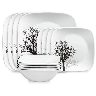 CORELLE Square Timber Shadows 12-piece Dinnerware Set, Service for 4