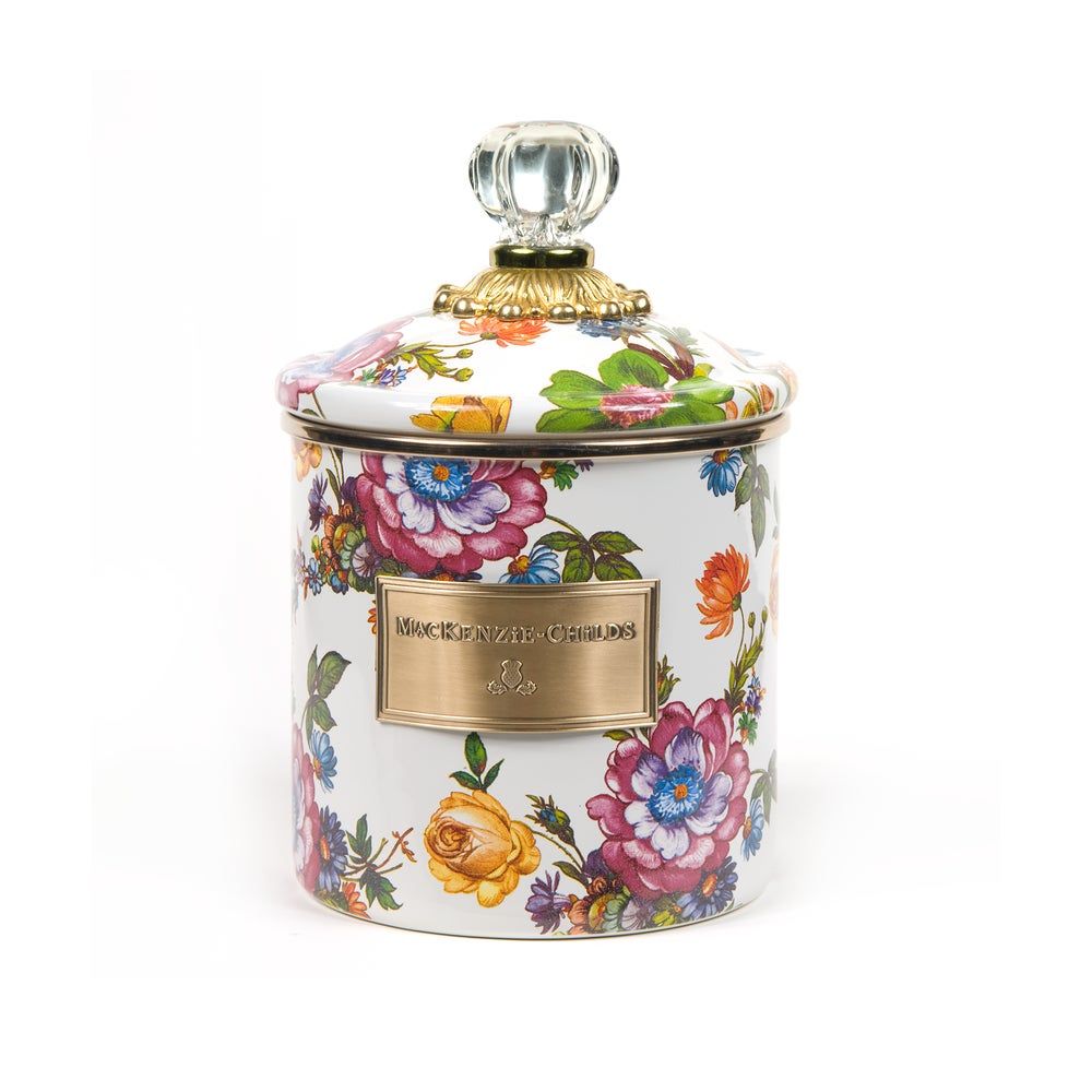 MACKENZIE-CHILDS White Flower Market Enamel Canisters (Small)