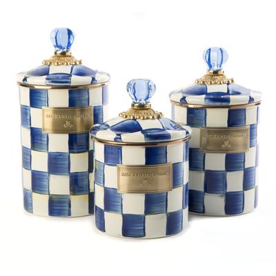 MACKENZIE-CHILDS Royal Check Enamel Canisters (Set of 3)