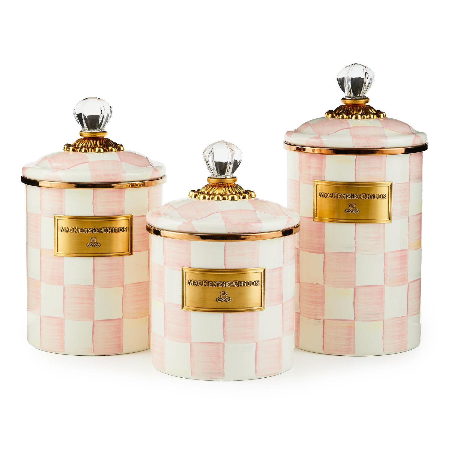 MACKENZIE-CHILDS Rosy Check Enamel Canisters (Set of 3)