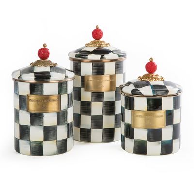 MACKENZIE-CHILDS Courtly Check Enamel Canisters (Set of 3)