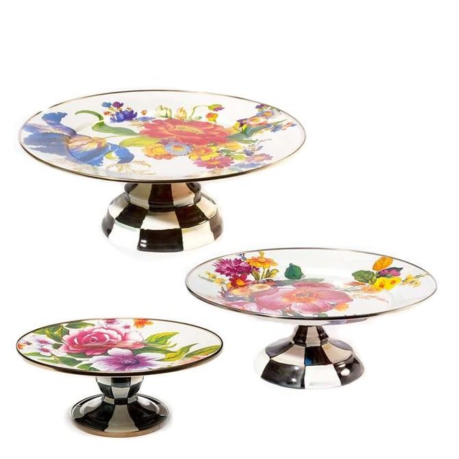 MACKENZIE-CHILDS White Flower Market Pedestal Platters (Set of 3)